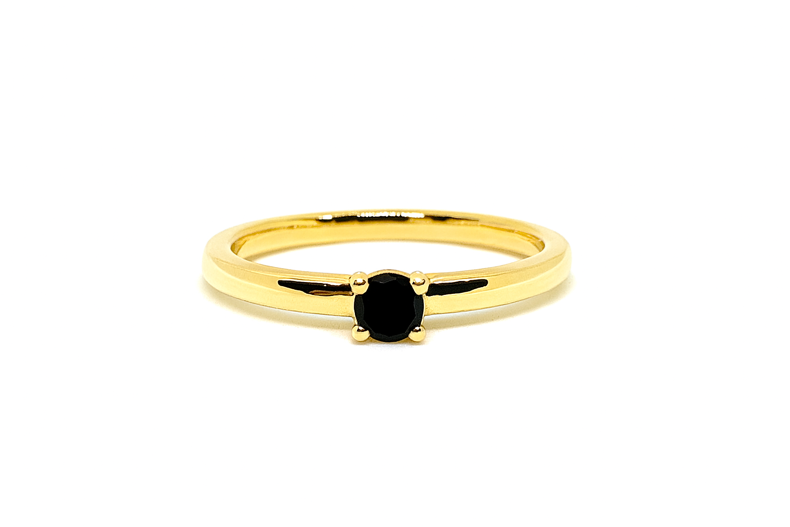 Bague Solitaire Plaqué Or Pierre Noire
