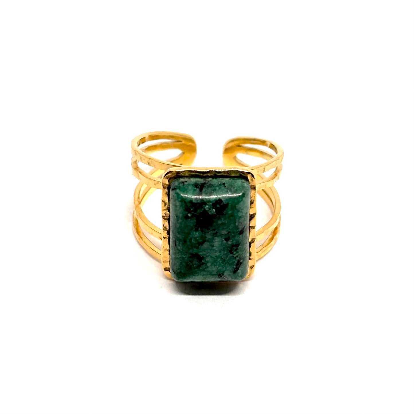 Bague acier doré martelée pierre chrysocolle