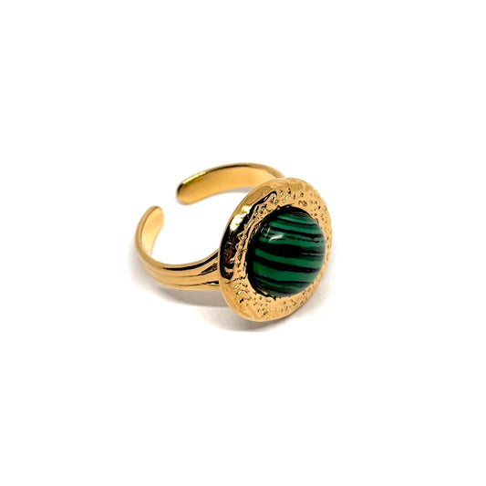 Bague acier doré malachite