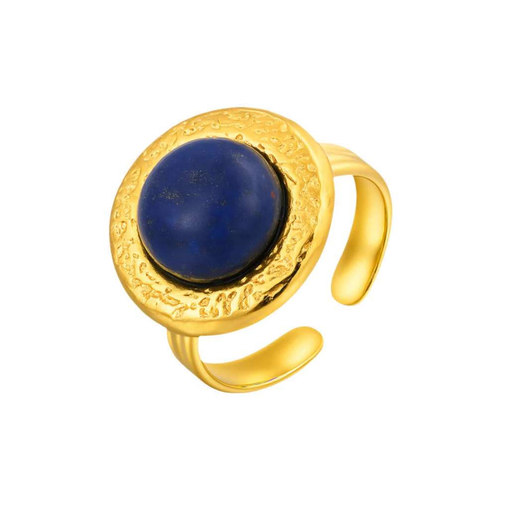 Bague Acier Inoxydable Doré Lapis Lazuli