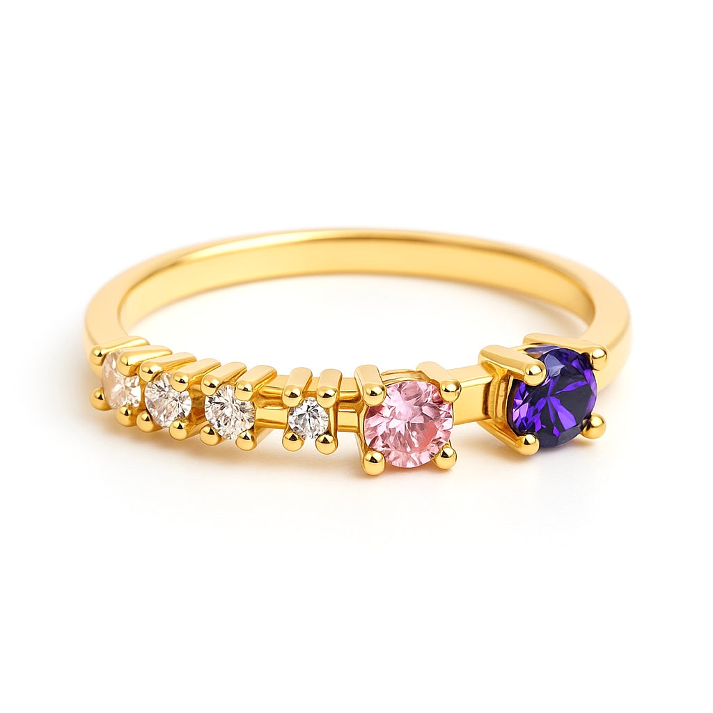 Bague Plaqué Or Zircons Tricolores