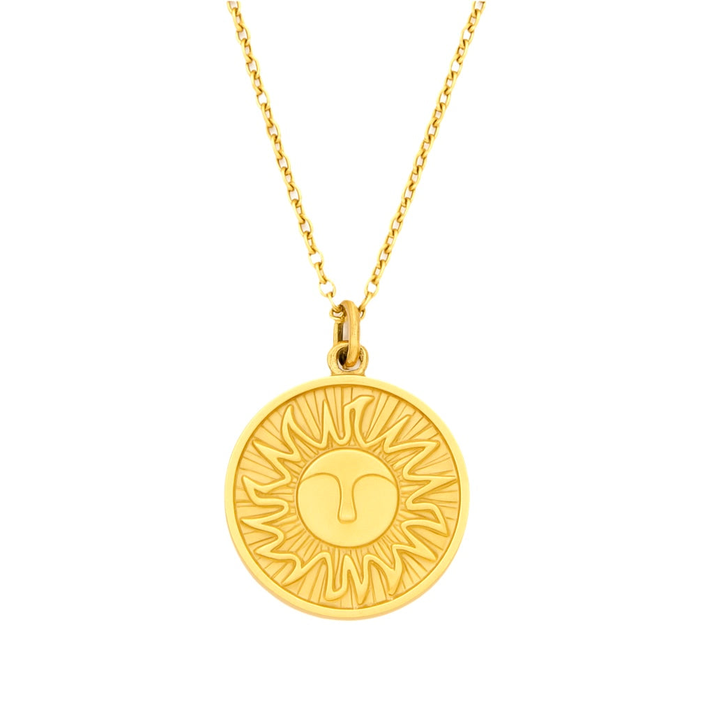 Collier Acier Inoxydable Doré Médaille Soleil Vintage