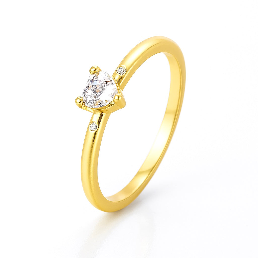 Bague Solitaire Plaqué Or Zircons Cœur