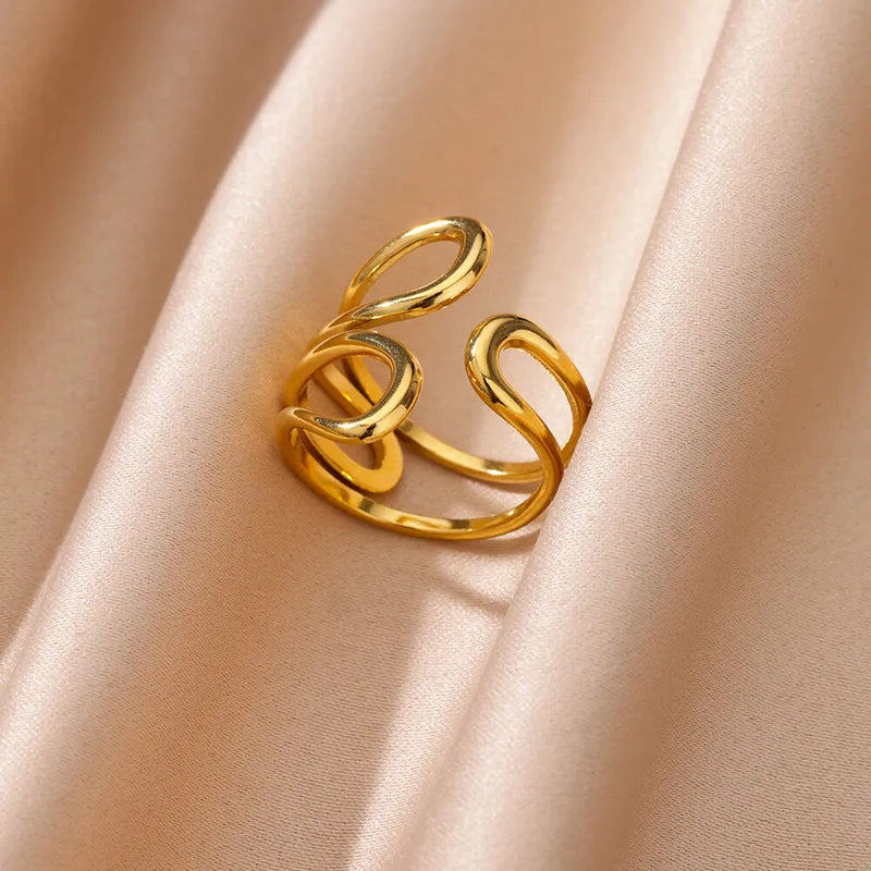 Bague Acier Inoxydable Doré Design Ouvert