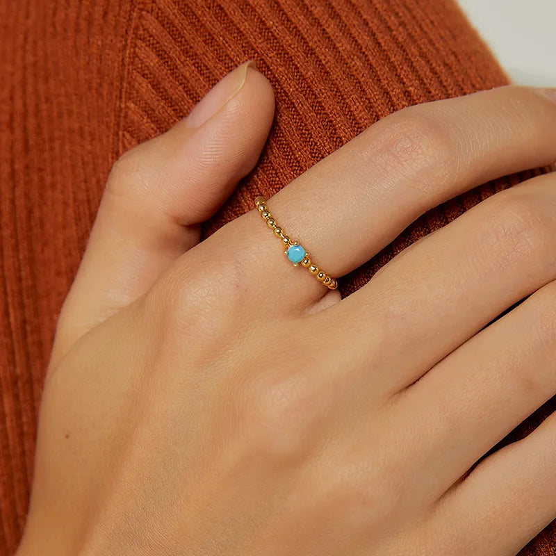 Bague Plaqué Or Perles & Pierre Turquoise