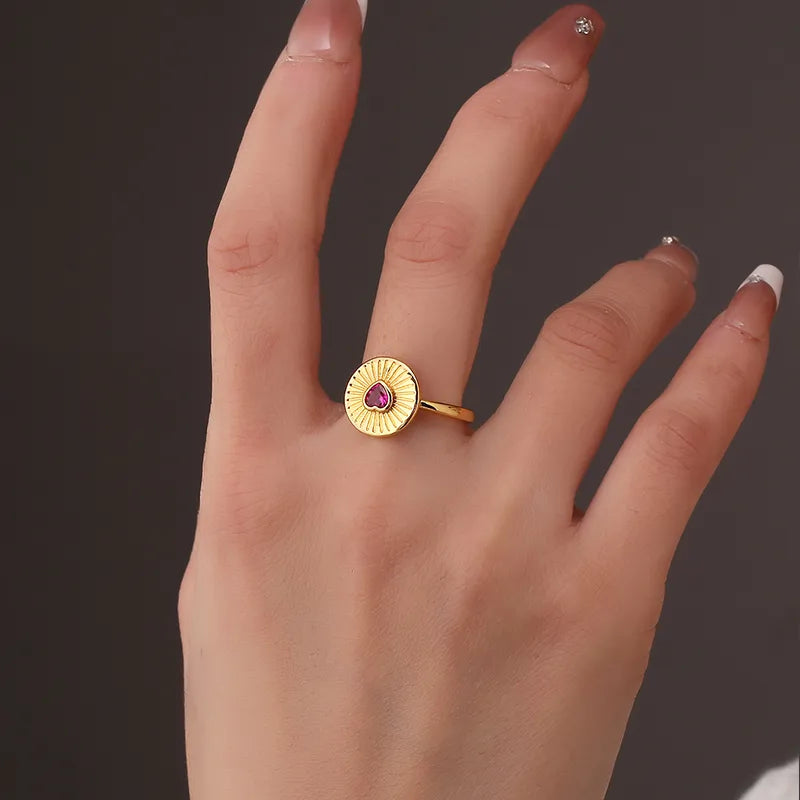 Bague Plaqué Or Médaillon Solaire & Cœur Rose