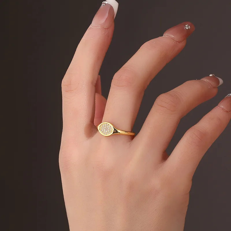 Bague Plaqué Or Ovale Pavée Zircons