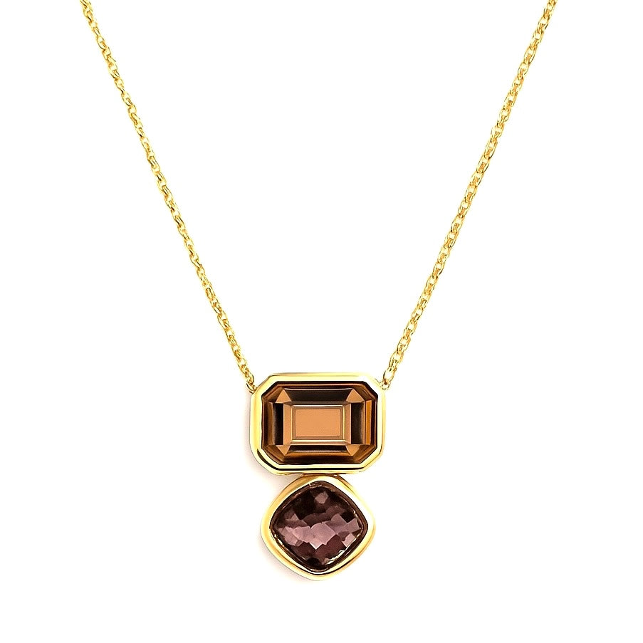 Collier Plaqué Doré Pendentif Pierres Géométriques Éclat champagne & Lilas