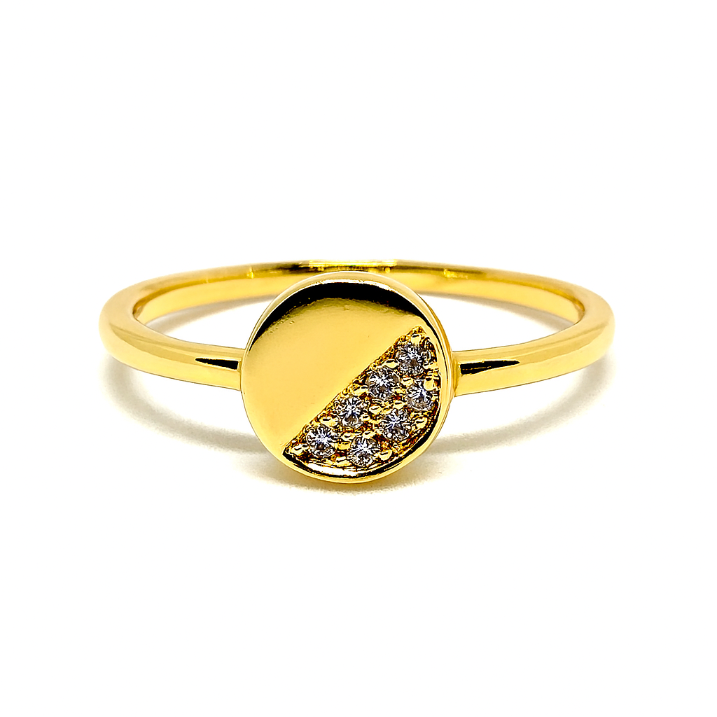 Bague Plaqué Or Cercle Minimaliste Demi Pavé Zircons