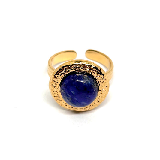 Bague acier doré lapis lazuli