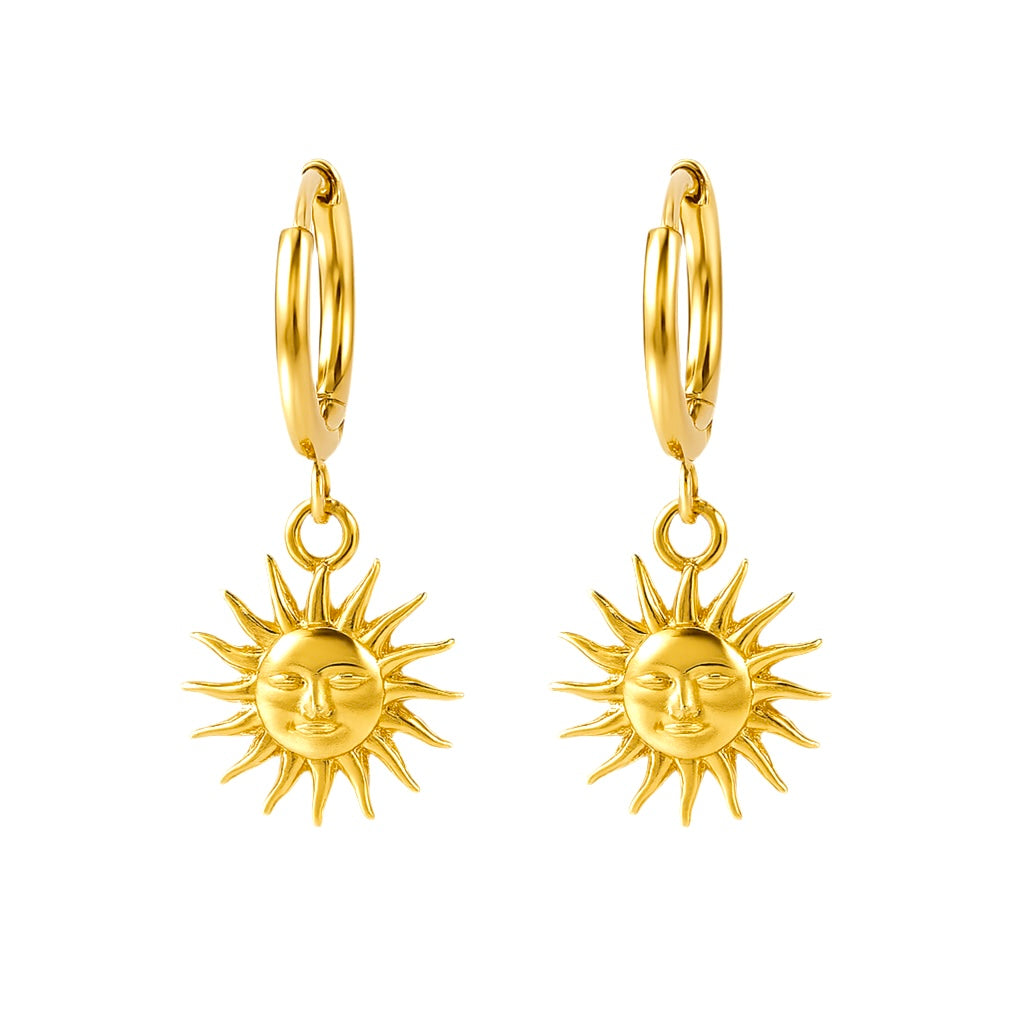 Boucles d'Oreilles Acier Inoxydable Créoles & Soleil Doré