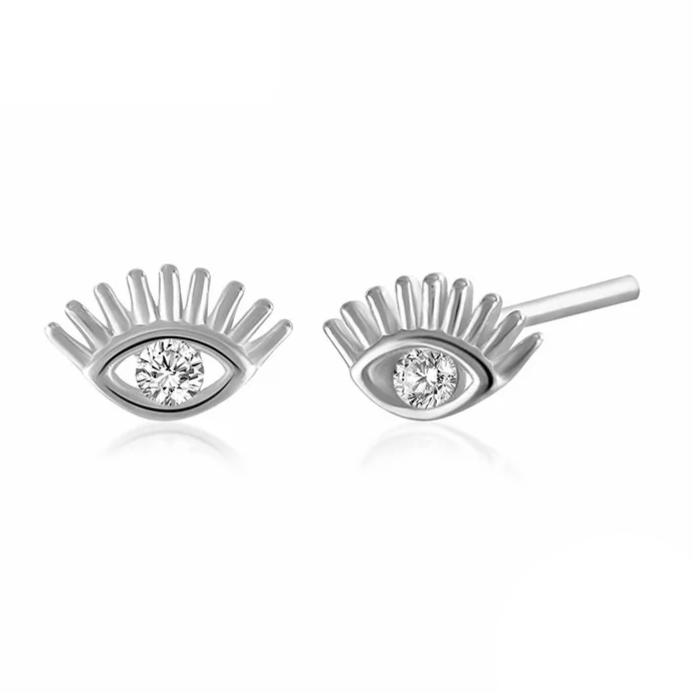 Boucles d'Oreilles Puces Argent 925 Oeil Zircon