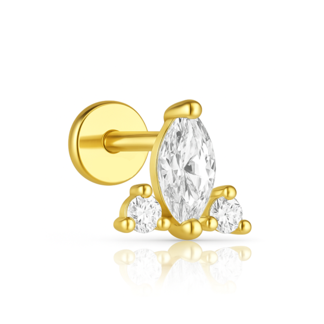 Boucle d'Oreille Unique Argent 925 doré à l'Or Fin Zircons