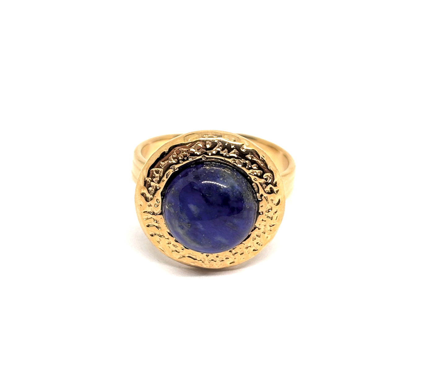 Bague acier doré lapis lazuli
