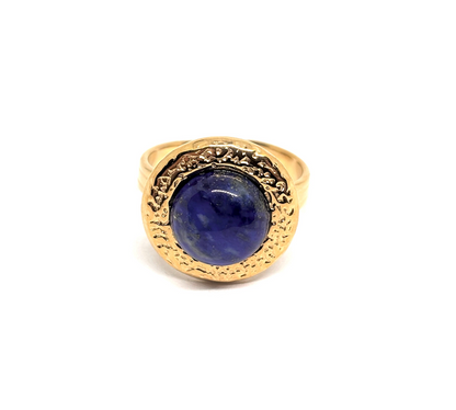 Bague acier doré lapis lazuli