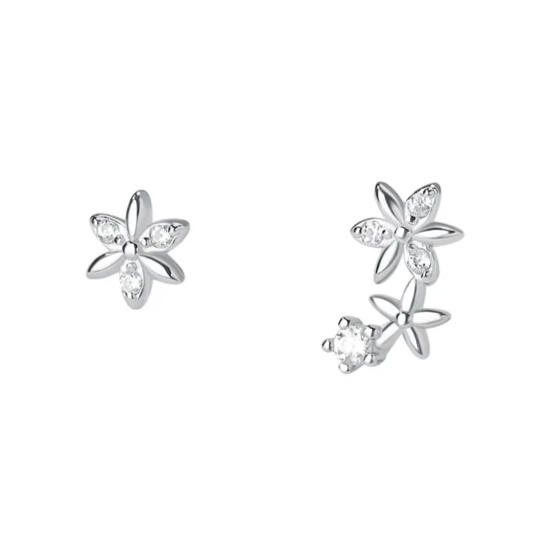 Boucles d'Oreilles Puces Argent 925 Petites Fleurs Zircons