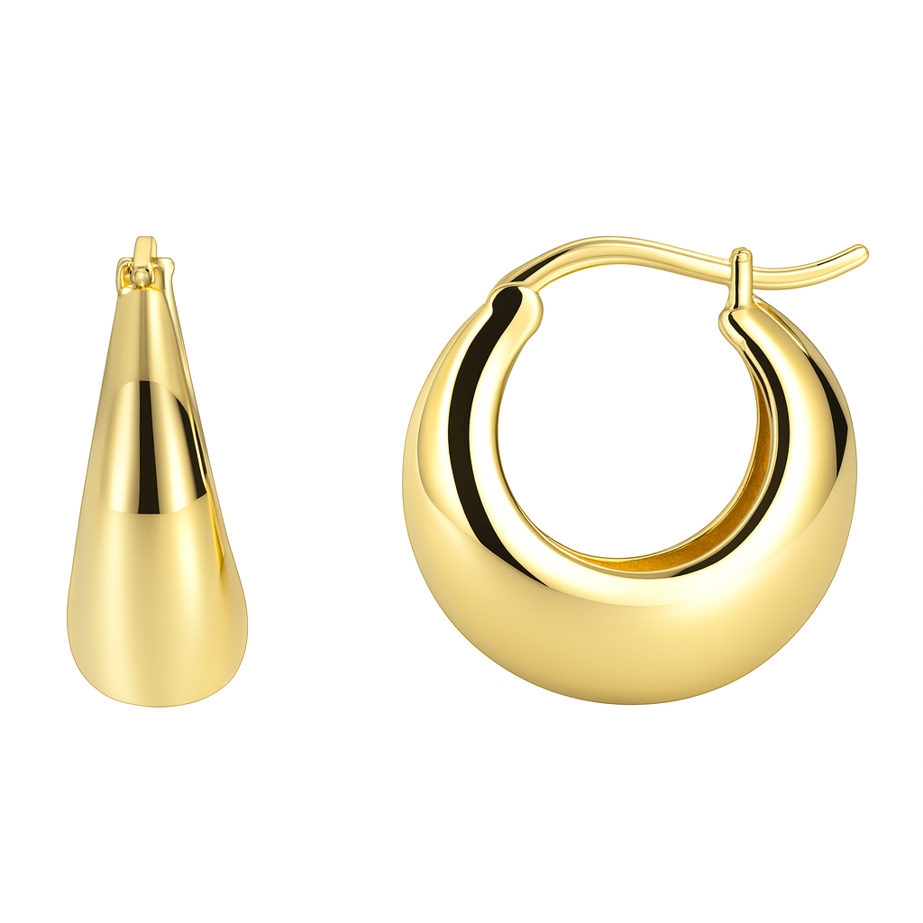 Boucles d'Oreilles Plaqué Or Créoles Bombées Minimalistes