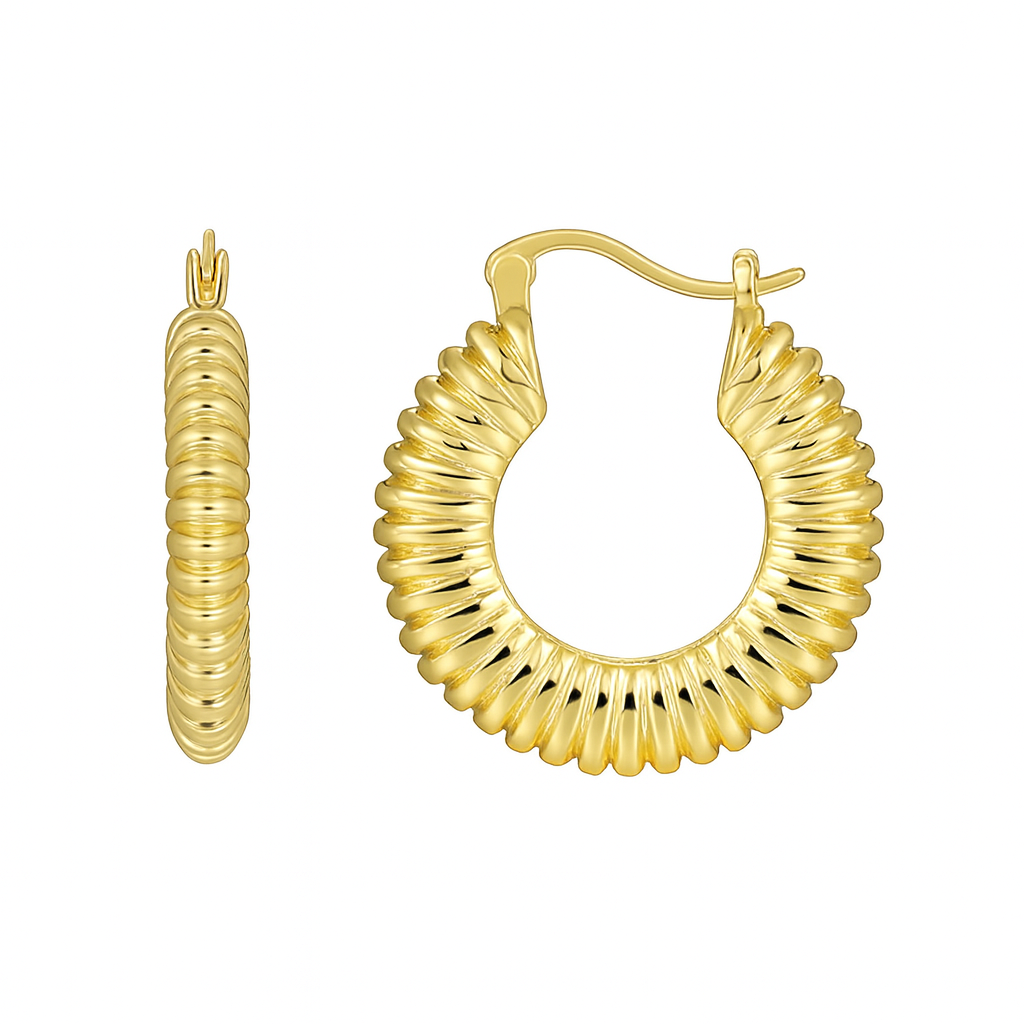 Boucles d'Oreilles Plaqué Or Créoles Larges Texturées