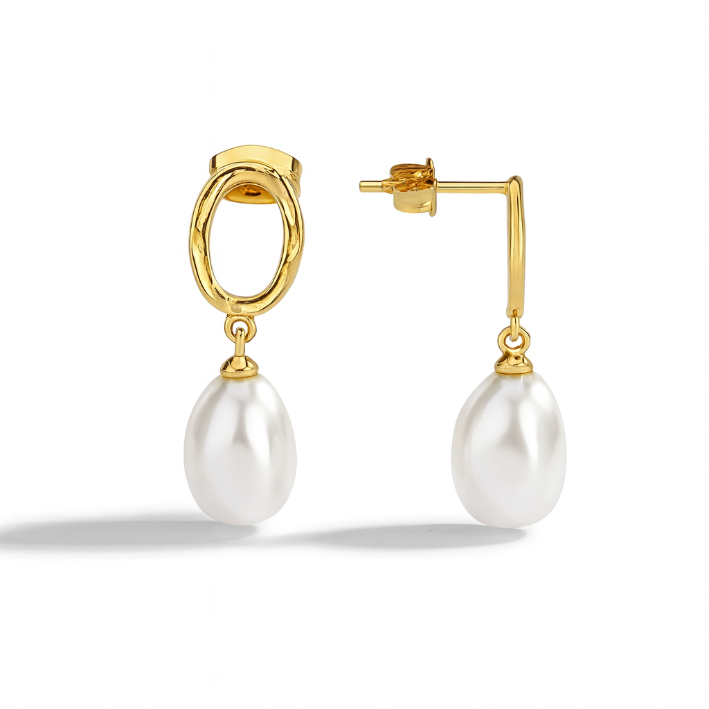 Boucles d'Oreilles Plaqué Or Pendantes et Perles Baroques