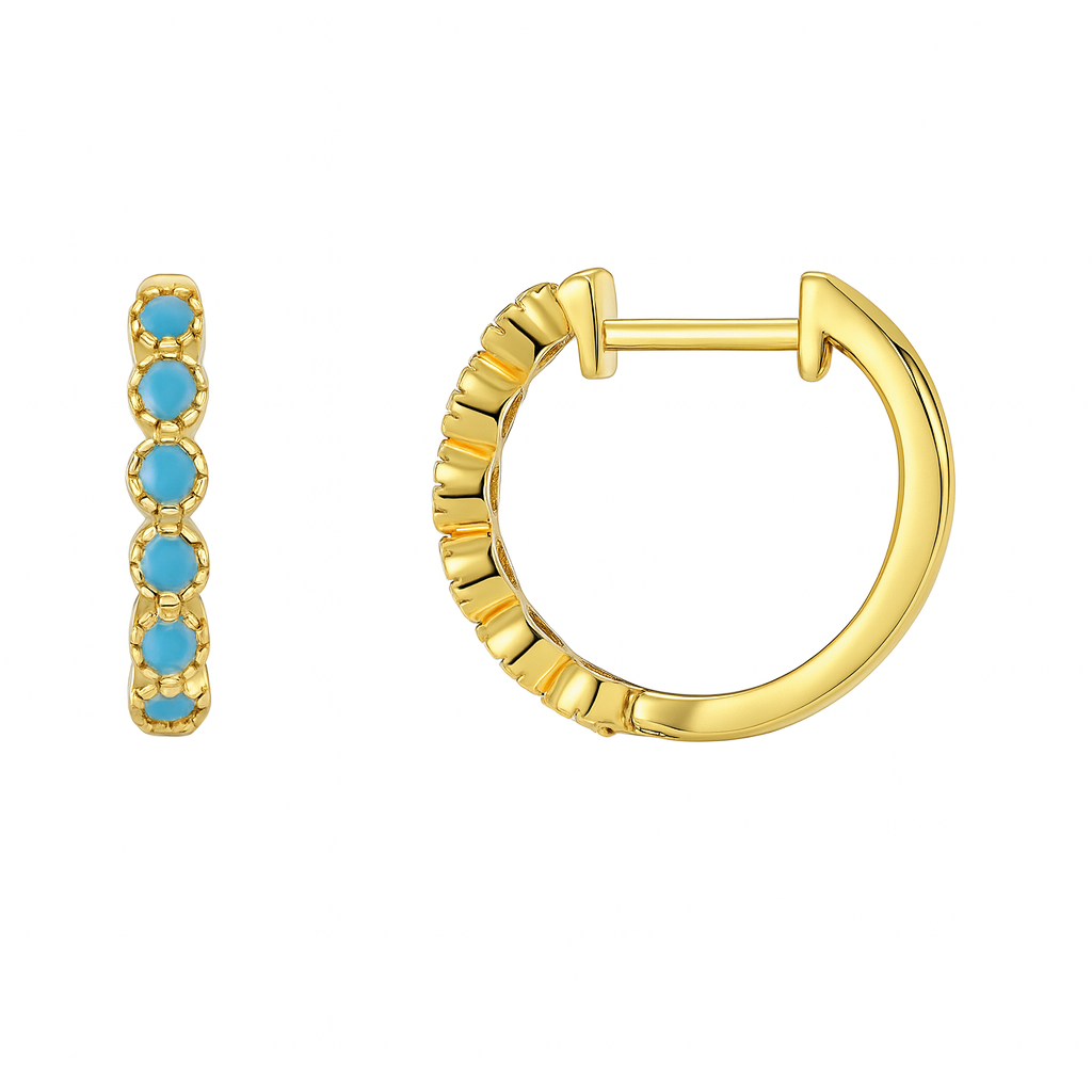 Boucles d'Oreilles Plaqué Or Créoles Fines & Pierres Turquoise