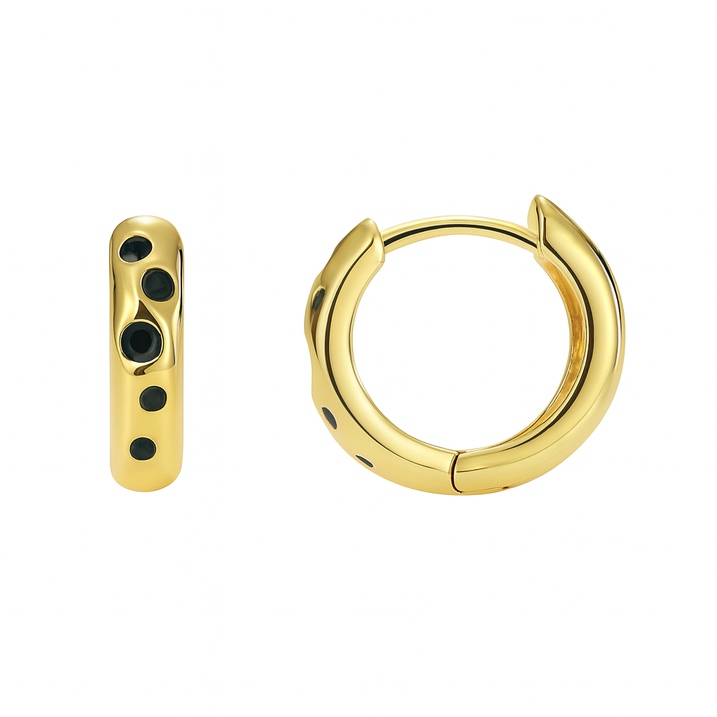 Boucles d'Oreilles Plaqué Or Créoles Pierres Noires