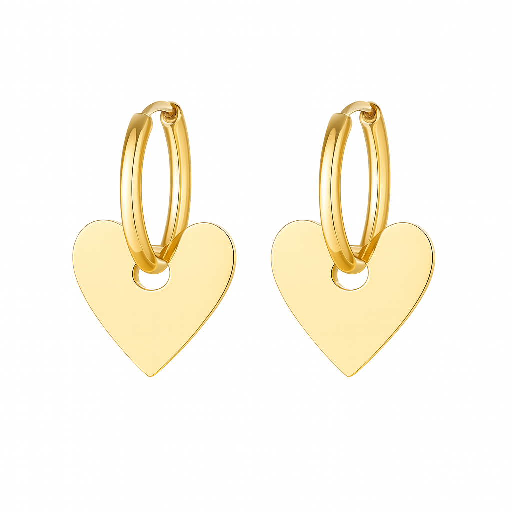 Boucles d'Oreilles Créoles Acier Inoxydable Doré Coeurs Dorés