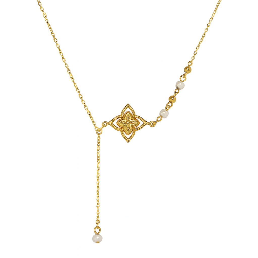 Collier Oriental Acier Inoxydable Doré avec Perles Fines