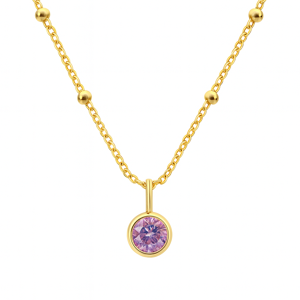 Collier Acier Inoxydable Doré Perlé Zircon Rose