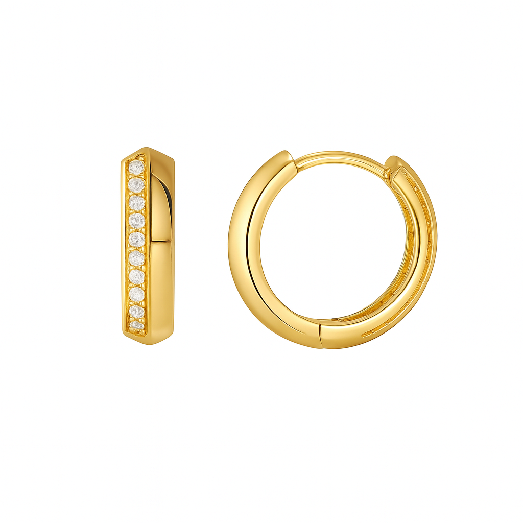 Boucles d'Oreilles Plaqué Or Créoles Pavées de Zircons