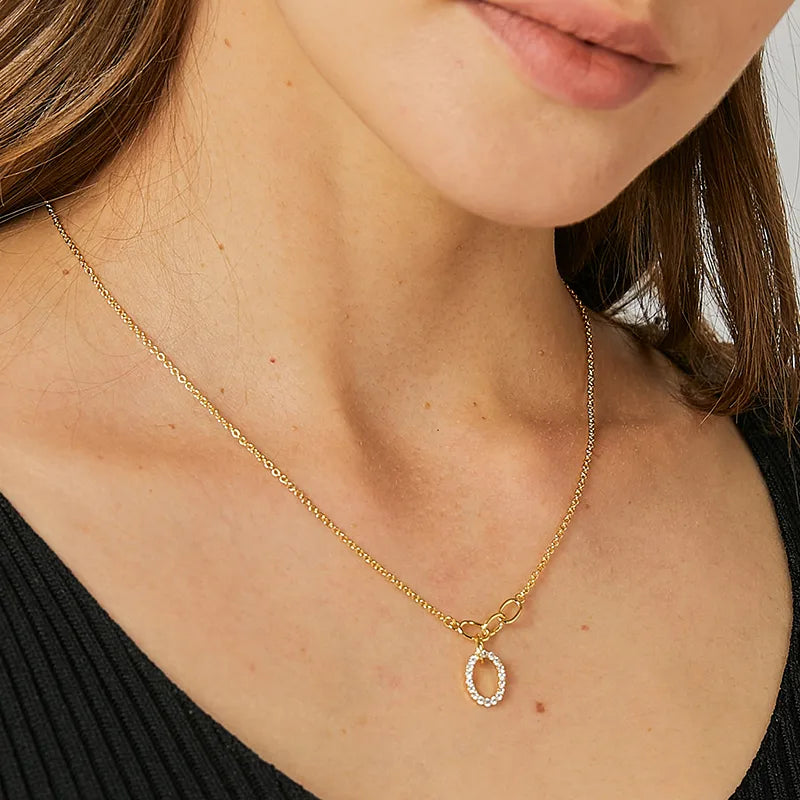 Collier Plaqué Or Pendentif Ovale Zircons
