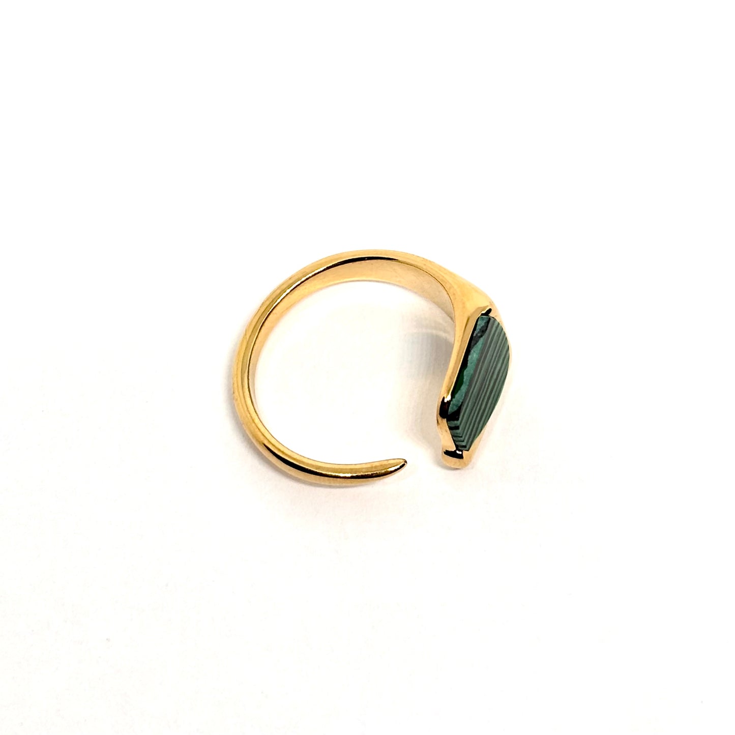 Bague acier doré malachite