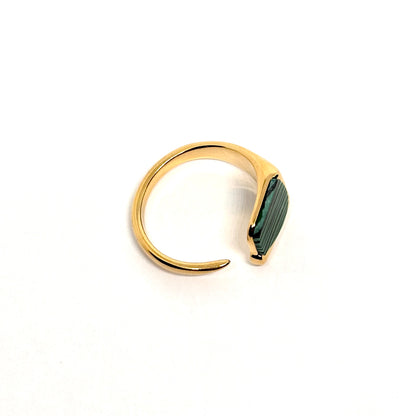 Bague acier doré malachite