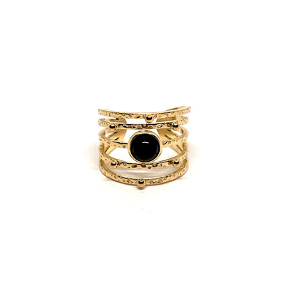 Bague acier doré texture pierre noire