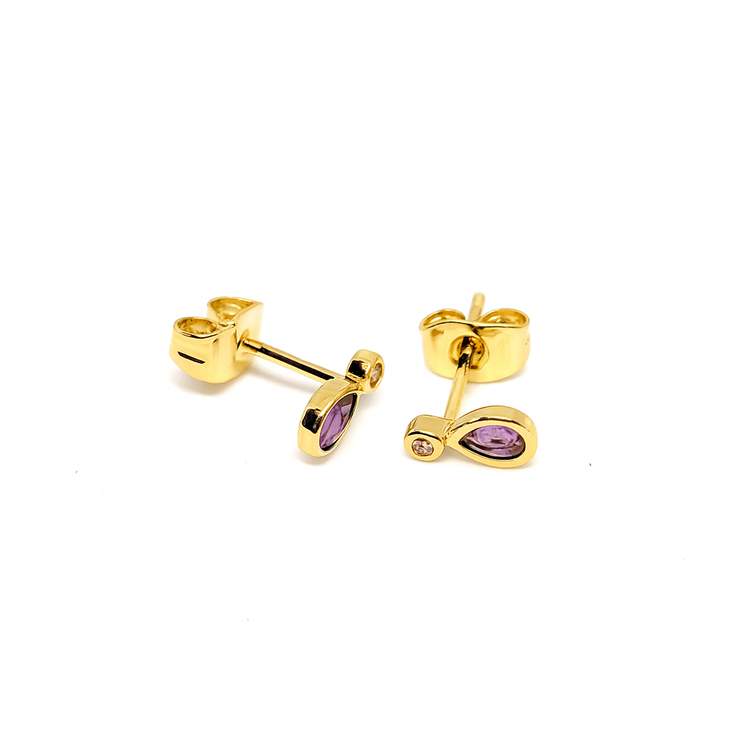 Boucles d'Oreilles Puces Plaqué Or Goutte Améthyste