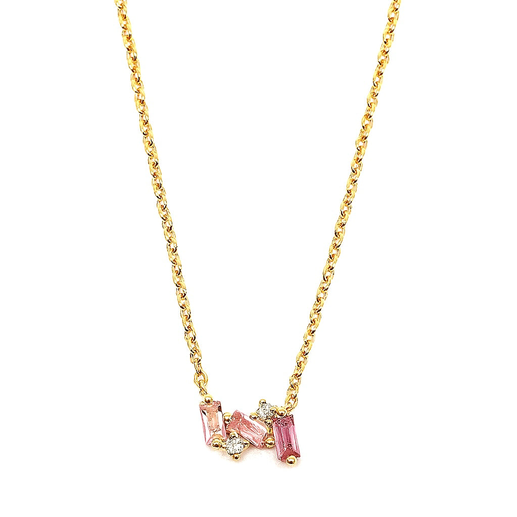 Collier Plaqué Or Pendentif Baguettes Zircons