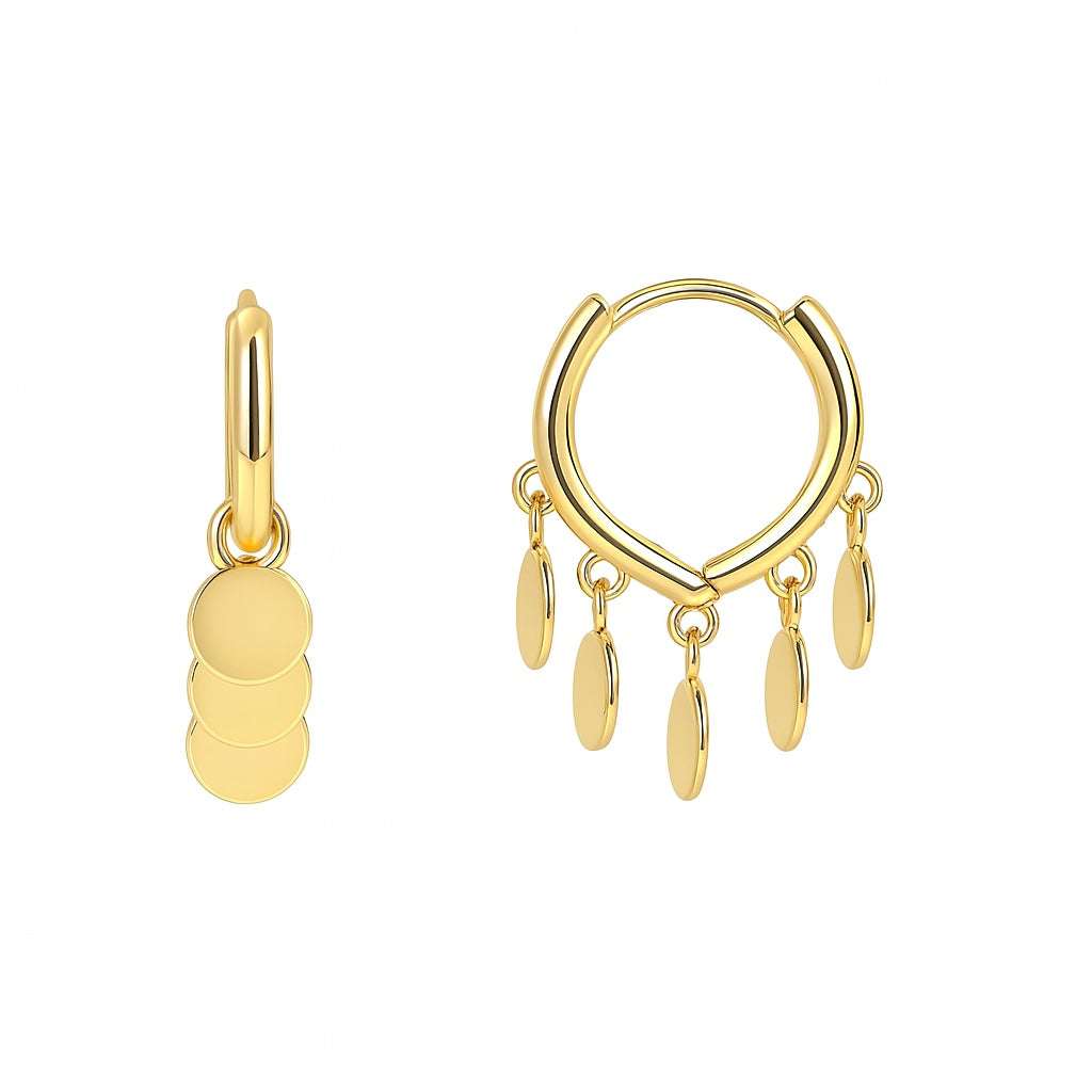 Boucles d'Oreilles Plaqué Or Pendantes Pastilles