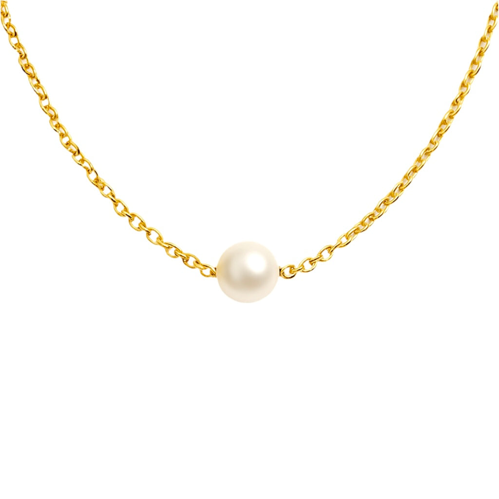 Collier Acier Inoxudable Doré Perle Centrale