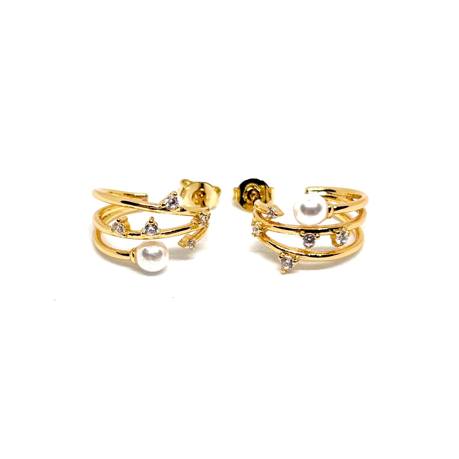 Boucles d'Oreilles Plaqué Or Perle & Zircons