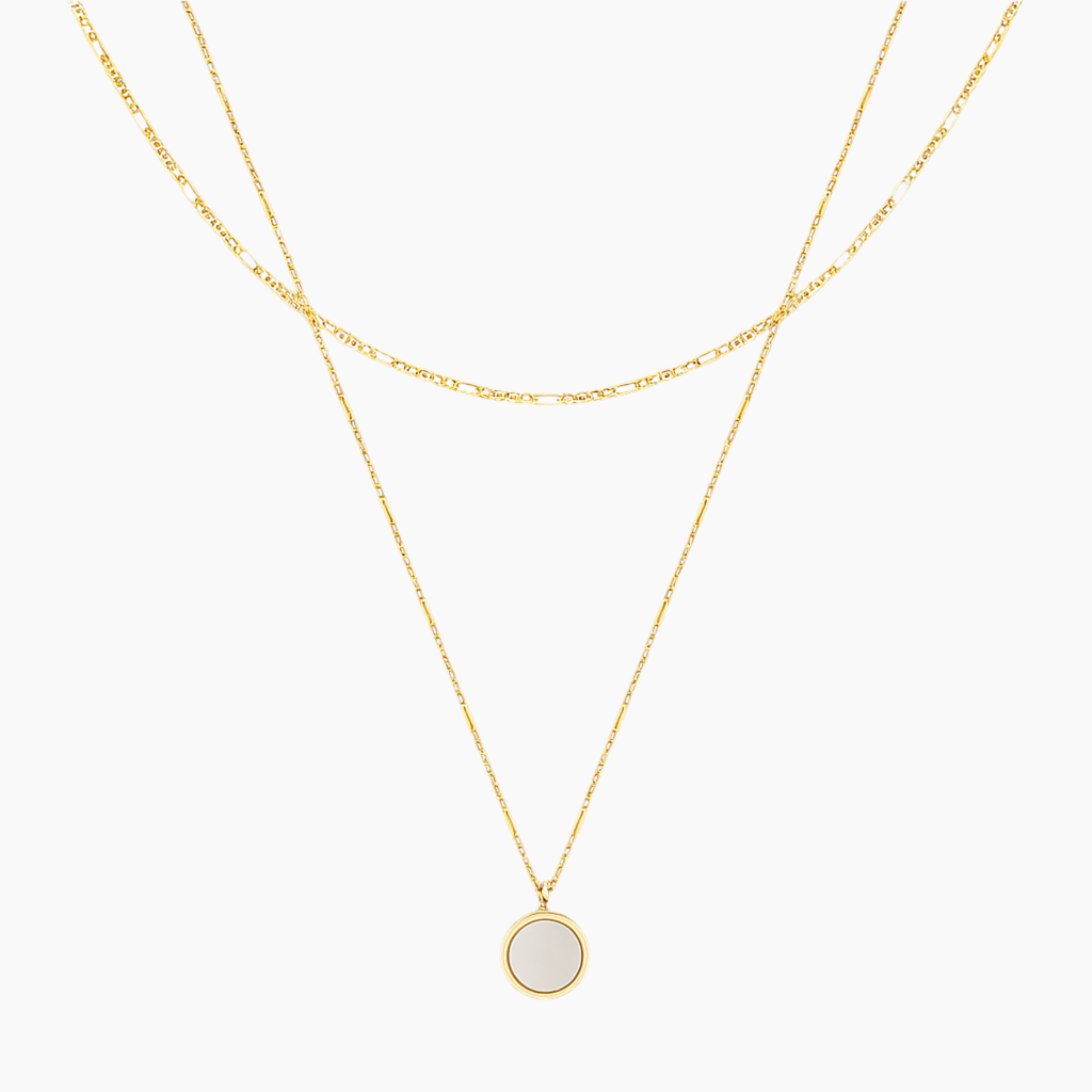 Collier Acier Inoxydable Doré Médaillon Nacré minimaliste