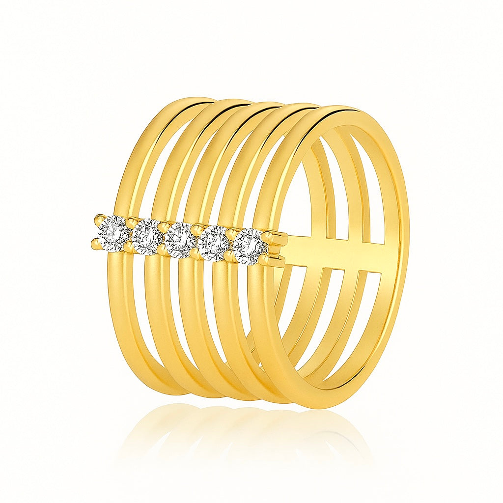 Bague Plaqué Or Multi-Anneaux & Zircons