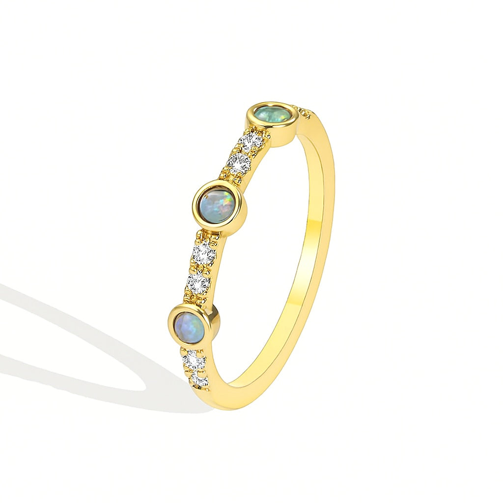 Bague Plaqué Or Zircons & Opales Arc-en-Ciel
