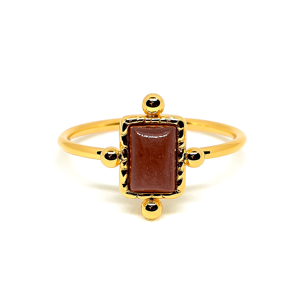 Bague Plaqué Or Pierre Brun Prune Antique