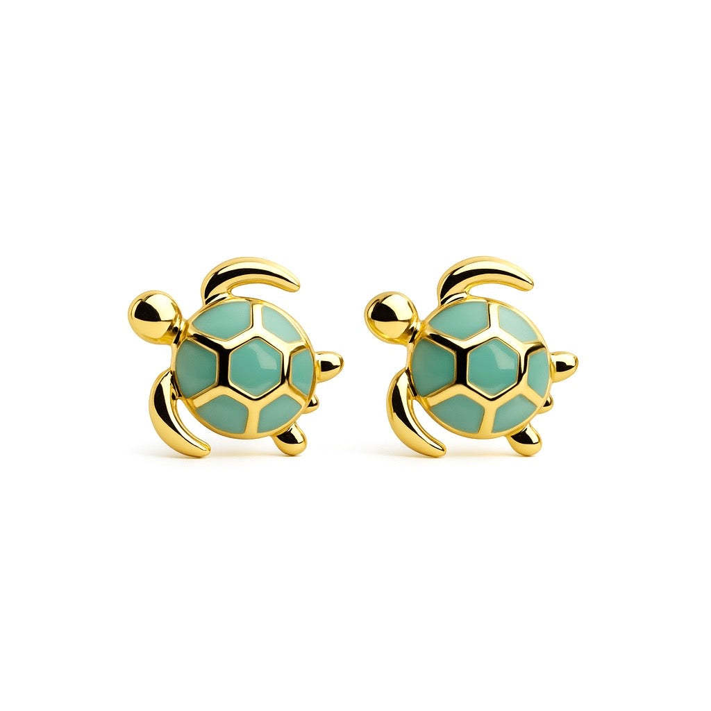 Boucles d'Oreilles Puces Plaqué Or Tortue Turquoise