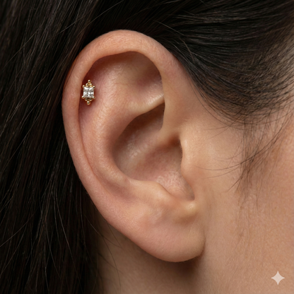 Boucle d’oreille clou argent 925 doré à l’or 18k zircon princesse