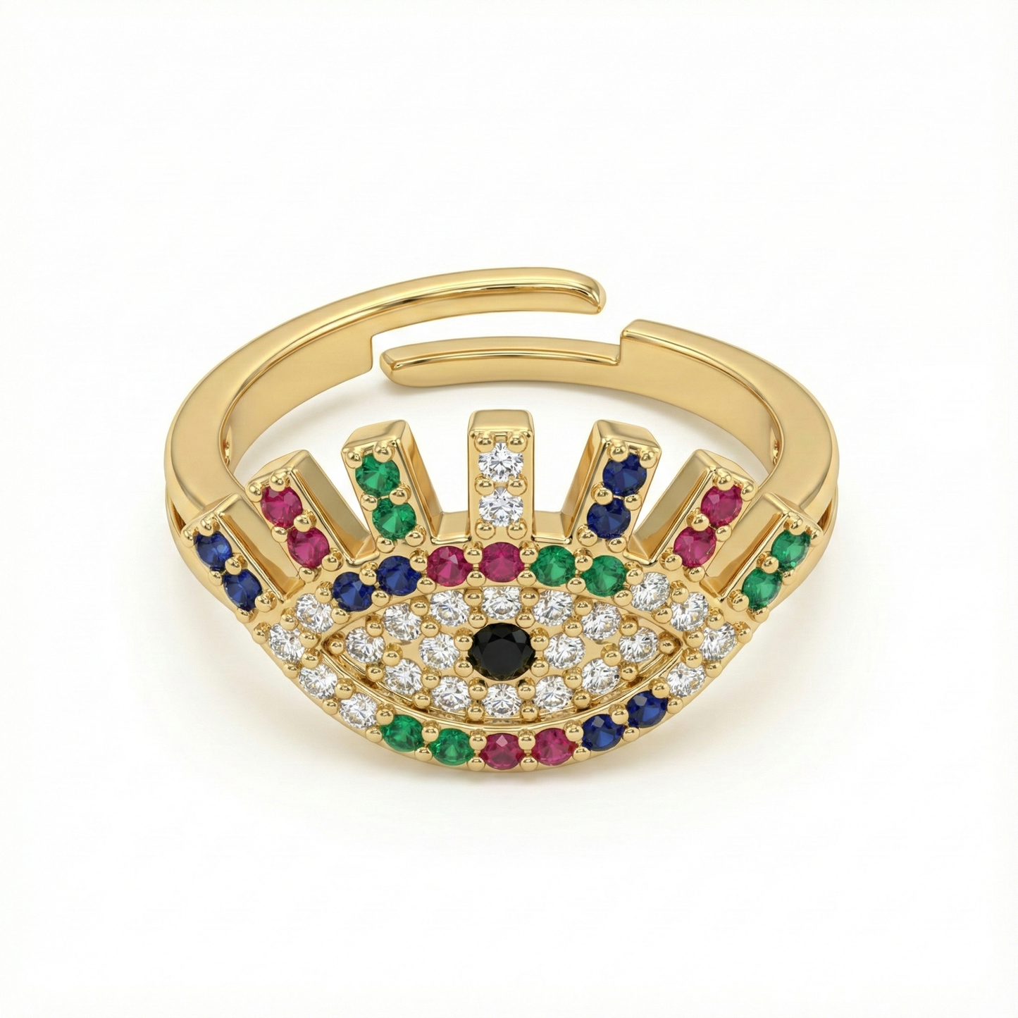 Bague acier inoxydable doré œil protecteur multicolore