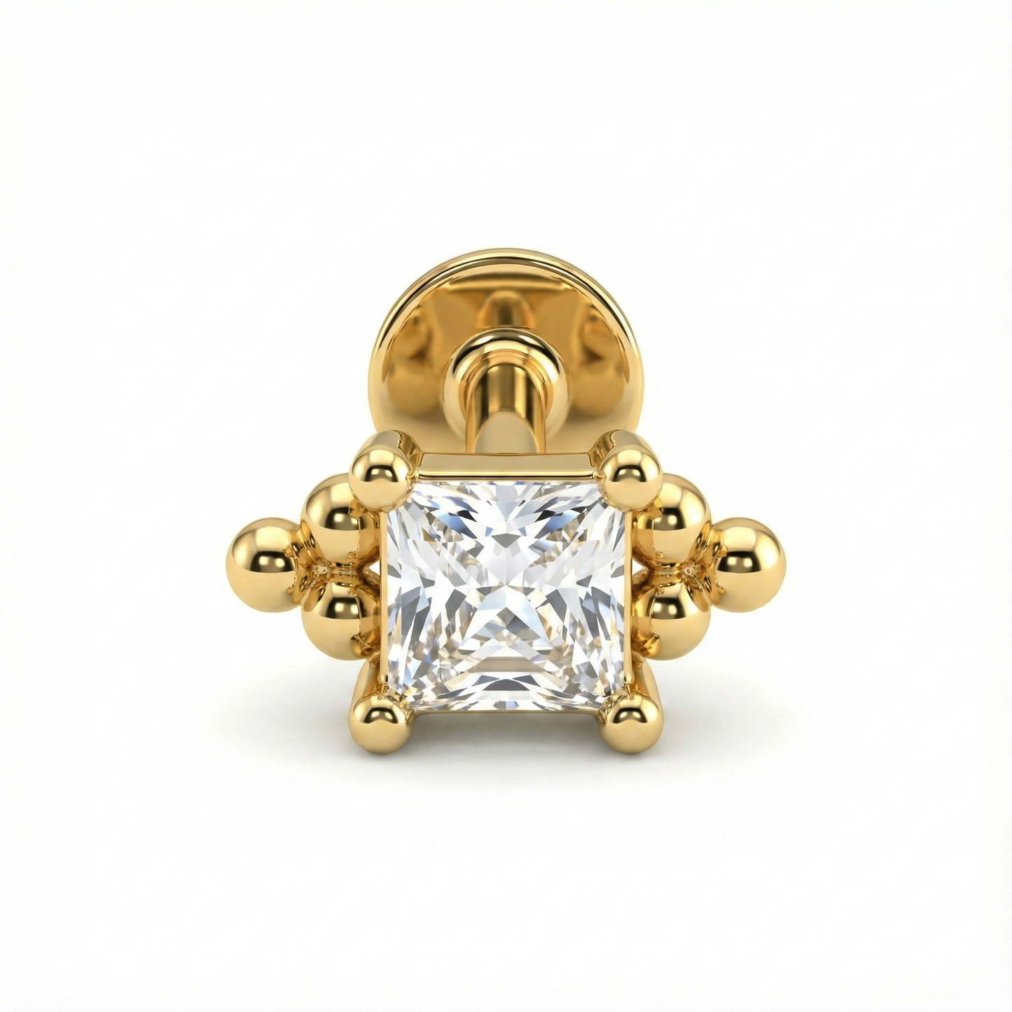 Boucle d’oreille clou argent 925 doré à l’or 18k zircon princesse