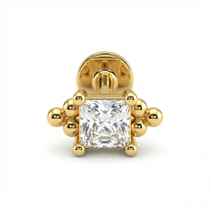 Boucle d’oreille clou argent 925 doré à l’or 18k zircon princesse