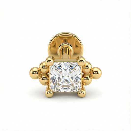 Boucle d’oreille clou argent 925 doré à l’or 18k zircon princesse