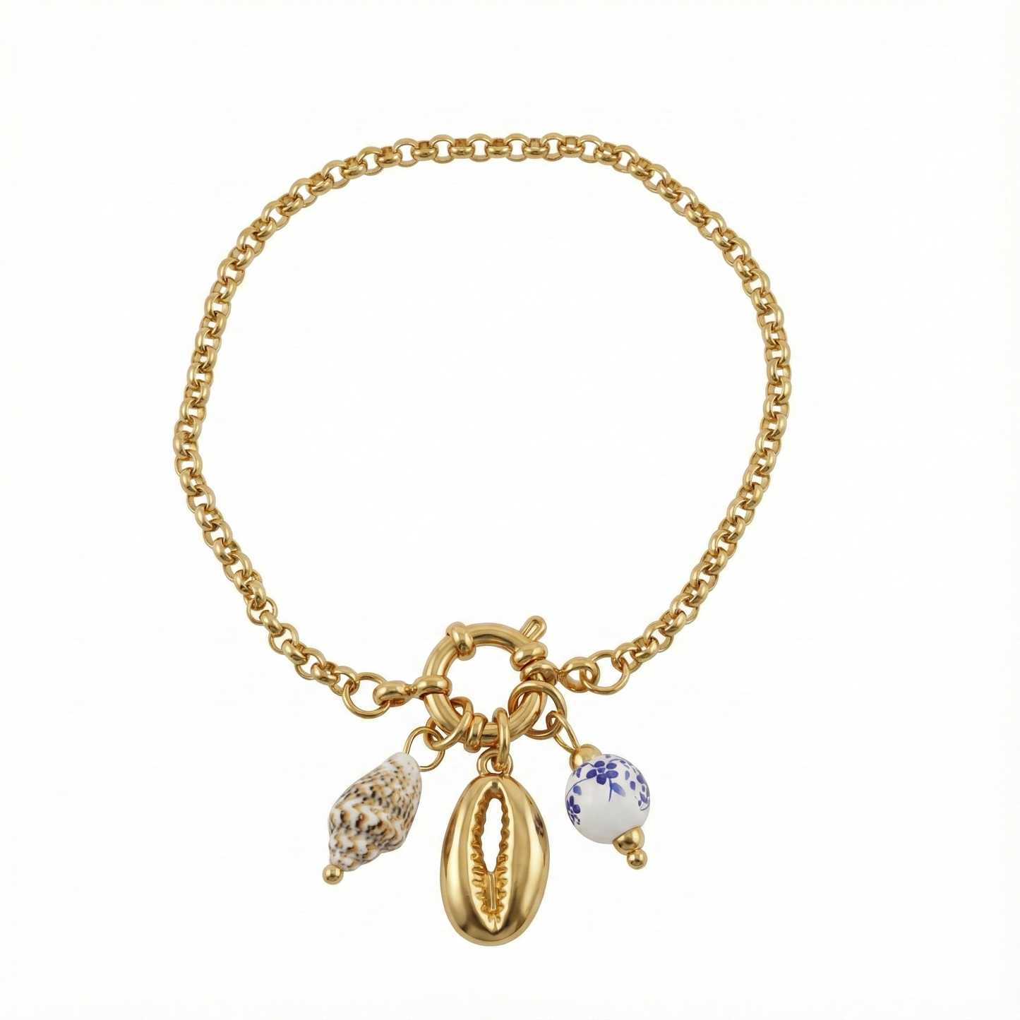 Bracelet acier doré charms coquillages