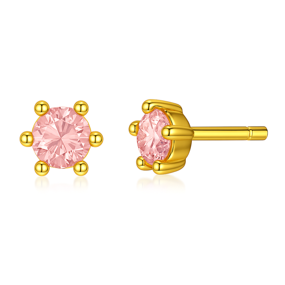 Boucles d'Oreilles Clous Argent 925 Doré à l'Or Fin Zircon Rose Pâle